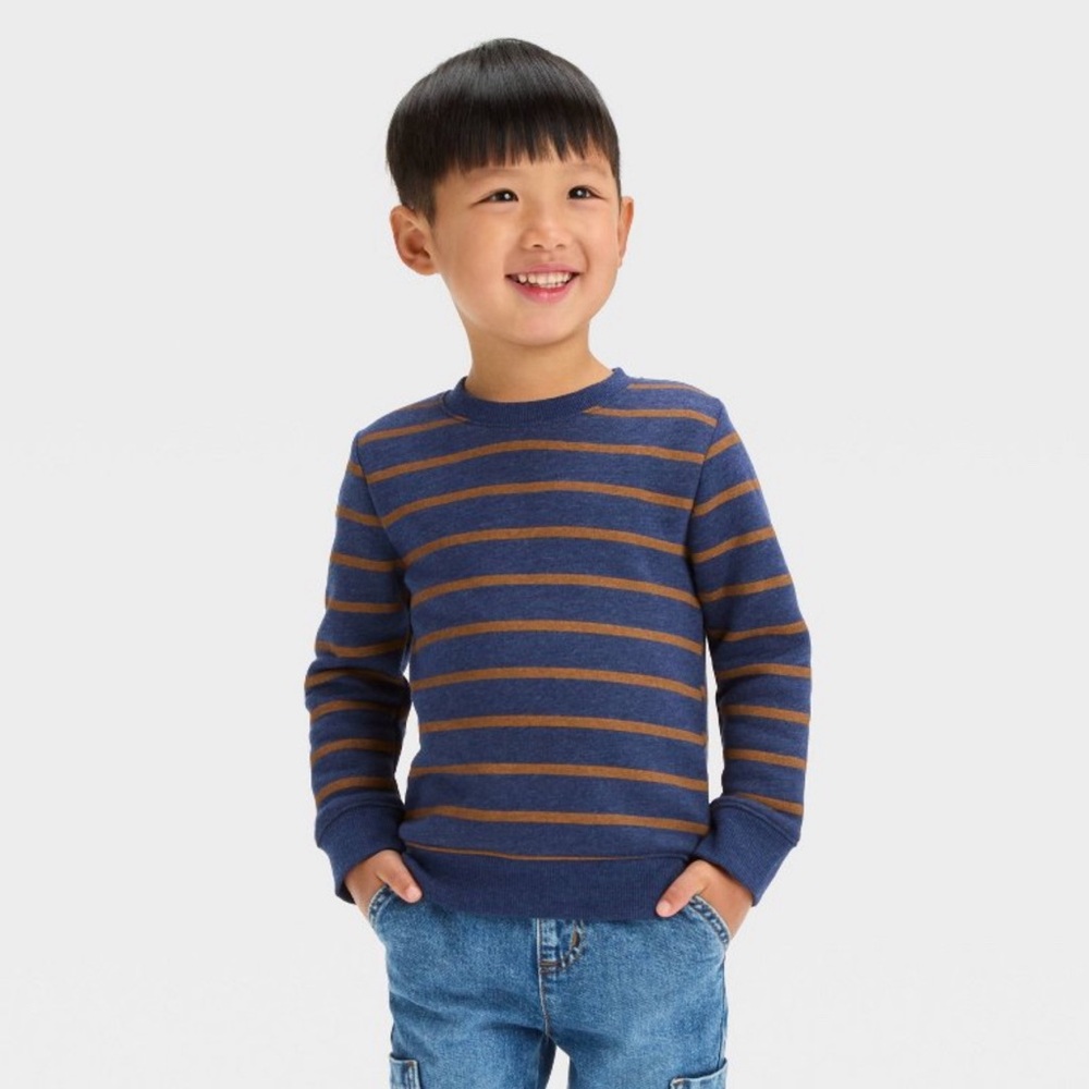 SET OF 6 NEW Cat & Jack Blue and Brown Striped Kids Sweatshirt 2T